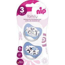 Set 2 suzete ortodontice NIP Family din silicon moale, 16-32 luni