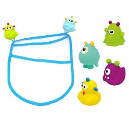 Set jucarii de baie pentru bebelusi cu saculet, 4 piese Monstruleti ESCABBO