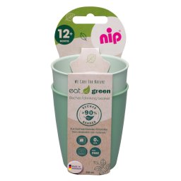 Set 2 pahare pentru bebelusi NIP Eat Green, plastic bio, 250 ml, 12+ luni