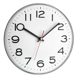 Ceas de perete analog TFA, alb cu argintiu, cifre mari, 28 cm