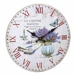 Ceas de perete vintage din MDF La Lavande, mecanism quartz, 33,7 cm