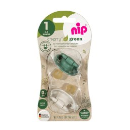Set 2 suzete NIP Cherry Green din latex natural, 0-6 luni