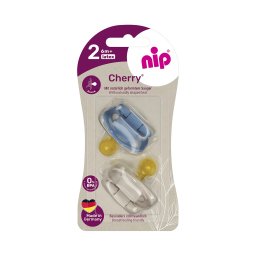 Set 2 suzete Nip Cherry Boy din latex natural, tetina rotunda, 6+ luni