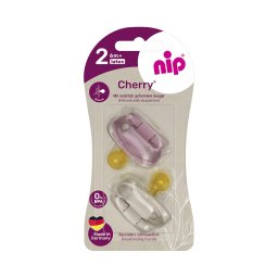 Set 2 suzete Nip Cherry Girl din latex natural, tetina rotunda, 6+ luni