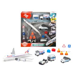 Set de joaca aeroport Dickie cu avion metalic si 13 piese