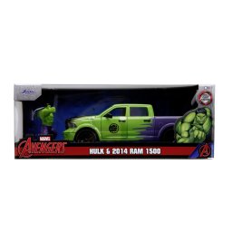 Set Marvel Hulk cu figurina si masinuta metalica RAM 1500 2014, 1:24