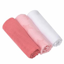 Set 3 paturici din muselina roz pentru bebelusi, bambus si bumbac, Clevamama