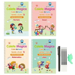 Set 4 caiete magice reutilizabile in romana cu pix magic pentru copii