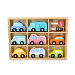 Set 8 masinute din lemn pentru copii cu semne de circulatie Lelin