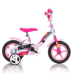 Bicicleta pentru copii Dino Bikes 108 Sport, 10 inch, alb cu roz