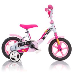 Bicicleta pentru copii Dino Bikes 108 Sport, 10 inch, alb cu roz