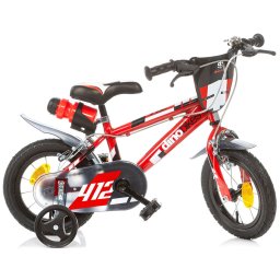 Bicicleta pentru copii Dino Bikes 412, 12 inch, rosie, cu roti ajutatoare