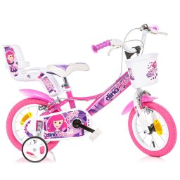 Bicicleta pentru copii Dino Bikes Fairy 12 inch, roz-alb, cu roti ajutatoare