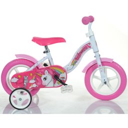 Bicicleta pentru copii Unicorn Dino Bikes 10 inch, alb roz