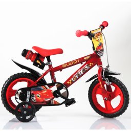 Bicicleta pentru copii Cars Dino Bikes 12 inch, rosie, cu roti ajutatoare