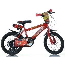 Bicicleta pentru copii Cars Dino Bikes 14 inch, rosie, cu roti ajutatoare