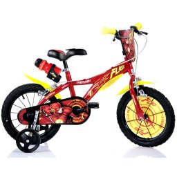 Bicicleta pentru copii Flash Dino Bikes 14 inch, rosie, cu roti ajutatoare