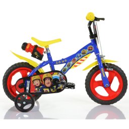 Bicicleta pentru copii Fireman Sam 12 inch, albastra, cu roti ajutatoare