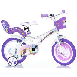 Bicicleta pentru copii Unicorn Academy Dino Bikes 16 inch, alb-mov