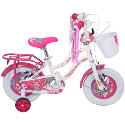 Bicicleta pentru copii 2-4 ani Belderia Dora, 12 inch, alb, cu cosulet