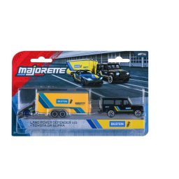 Set Majorette Transporter Deluxe cu Land Rover Defender 110 si Toyota GR Supra