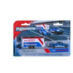 Set Majorette Transporter Deluxe Ford F-150 Raptor cu Ford Mustang GT