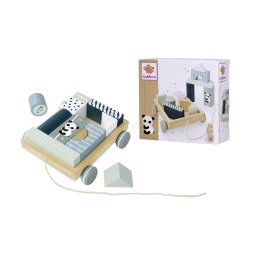 Jucarie de tras din lemn Eichhorn, remorca de constructii cu blocuri, 18 cm