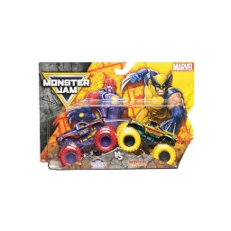 Set 2 masinute metalice Monster Jam Marvel Wolverine vs Sentinels, 1:64