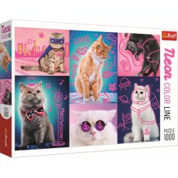 Puzzle Trefl 1000 piese Pisici Neon, multicolor, pentru 12+ ani