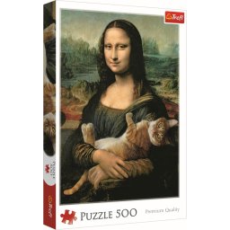 Puzzle Trefl 500 piese Mona Lisa cu pisica, multicolor, 10+ ani