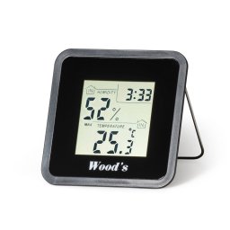 Higrometru Woods WHG1, Umiditate 20-95%, 0-50 °C, Functie calendar, Negru