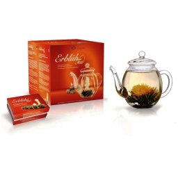 Set cadou ceainic din sticla & ceai ALB infloritor (Blooming Tea) Creano