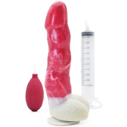 Dildo cu Ejaculare Wild Beast, Silicon Lichid, Rosu/Alb, 22.7 cm