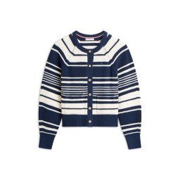 TOMMY HILFIGER Geacă tricotată bleumarin / alb lână