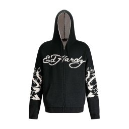 Ed Hardy Geacă tricotată 'Love Kills' negru / alb