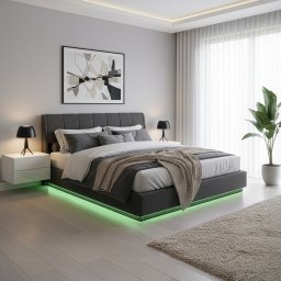Pat tapitat LED Tröstiar 180x200 cm negru, cu lada si somiera