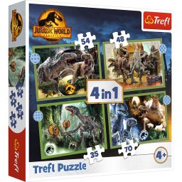 Puzzle Trefl Jurassic World 4 în 1, cu dinozauri, pentru copii 4+