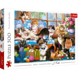 Puzzle Trefl 500 piese Familia de Pisicute, multicolor, 10+ ani