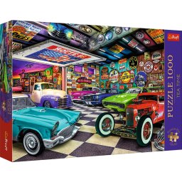 Puzzle Trefl 1000 piese Premium Plus Tea Time, garaj cu masini clasice