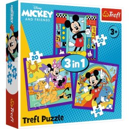 Puzzle Trefl 3 in 1 cu Mickey Mouse si Prietenii, 20/36/50 piese, 3+