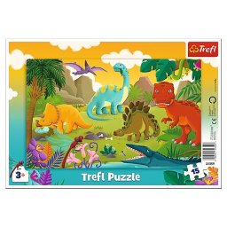 Puzzle Trefl cu 15 piese si cadru, model Dinozauri, pentru copii 3+ ani