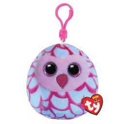 Breloc din plus Ty Squishy Beanies Bufnita Pinky Roz, 8,5 cm