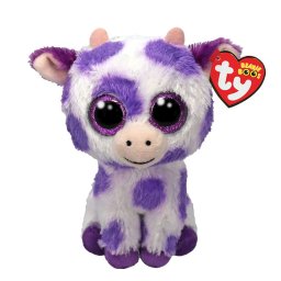 Jucarie de plus TY Beanie Boos Ethel, vacuta cu pete mov, 15 cm