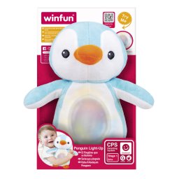 Jucarie de plus pinguin Winfun albastru cu sunete si lumini