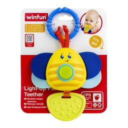 Jucarie de dentitie Winfun Albinuta cu lumini, sunete si inel de prindere