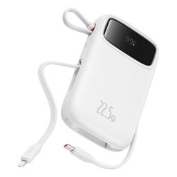 POWER BANK Baseus Qpow2 Dual-Cable, 10000mAh, PD 3.0 + QC 3.0 22.5W, 1 x USB; 1 x Iphone Lightning; 2 x USB Type-C, digital display pt. status baterie, total 2.4A, alb, "P10055003223-00" (timbru verde 0.98 lei) - 6932172636289