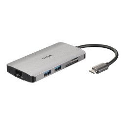HUB extern D-LINK, porturi Gigabit LAN x 1, SD/microSD Dual Card Reader x 1, USB 3.0 x 3, HDMI x 1, USB Type C x 1, conectare prin USB Type C, cablu 15 cm, argintiu "DUB-M810" (timbru verde 0.8 lei)