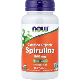 Spirulina 500 Certificata Organic pentru Vitalitate si Suport Imunitar - NOW Foods - 500 mg - 100 tablete