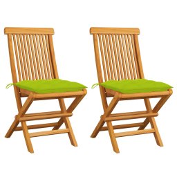 Scaune de gradina, perne verde aprins, 2 buc., lemn masiv tec GartenMobel Dekor