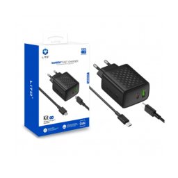 Incarcator retea LITO LC24T, 65W, 3.25A, 1 x USB-A - 1 x USB-C, Black + Cablu USB-C